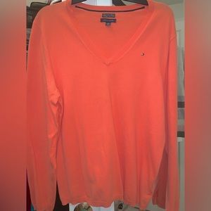 Women’s Coral Tommy Hilfiger Pima Cotton V-Neck in XXL.